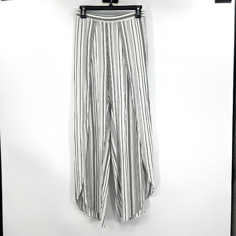Allison Joy 100% Rayon Black White Striped Wide Leg Split Pants Women's Small